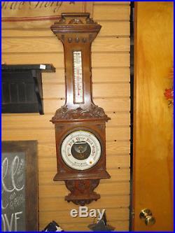 Beautiful Early Antique Ornate Walnut Aneroid Barometer, Working, Estate Find