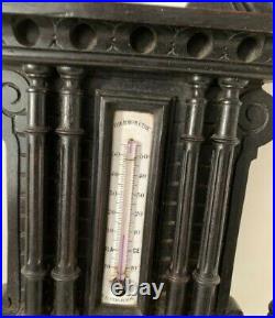 Beautiful French Antique Henri II Walnut Aneroid Barometer & Thermometer Paris