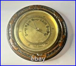 Best Antique Carved Oak Aneroid Barometer with Brass Dial, 9.5 made in England