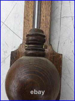 Best Antique Oak Stick Barometer Thermometer Made England with Ornate Wall Hook