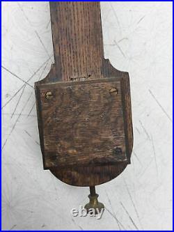 Best Antique Oak Stick Barometer Thermometer Made England with Ornate Wall Hook
