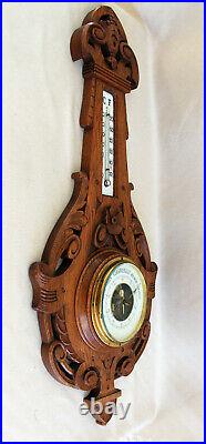 Big Art Nouveau Wall Barometer & Thermometer woodcrafted