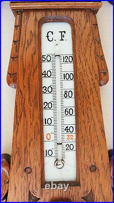 Big Art Nouveau Wall Barometer & Thermometer woodcrafted