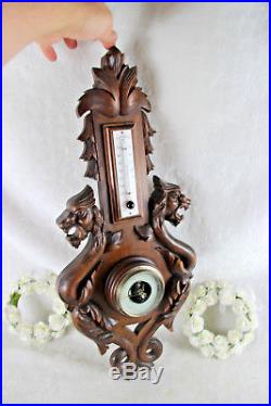 Black forest wood carved Dragon chimaera barometer