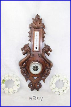 Black forest wood carved Dragon chimaera barometer