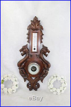 Black forest wood carved Dragon chimaera barometer