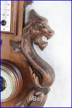 Black forest wood carved Dragon chimaera barometer