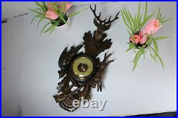 Black forest wood carved hunt deer trophy Wall barometer antique