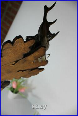 Black forest wood carved hunt deer trophy Wall barometer antique
