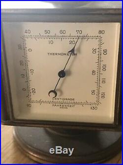 Brass Swiss Remembrance Table Top Wind-Up Clock Thermometer Hygrometer Barometer