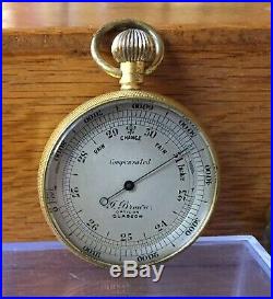 Brown Glasgow Antique Miniature Gilt Pocket Barometer Excellent & Working c. 1870