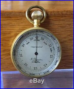 Brown Glasgow Antique Miniature Gilt Pocket Barometer Excellent & Working c. 1870