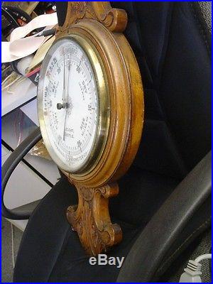 C1840-60 Antique Barometer & Thermometer Detailed Porcelane Dials Carved Oak