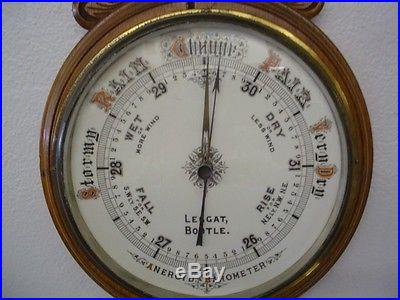 C1840-60 Antique Barometer & Thermometer Detailed Porcelane Dials Carved Oak