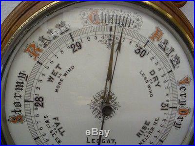 C1840-60 Antique Barometer & Thermometer Detailed Porcelane Dials Carved Oak