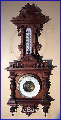 C1890 HEAVILY CARVED GERMAN BAROMETER HIGH GRADE BEVEL GLASS EXCELLENT NO RESERV