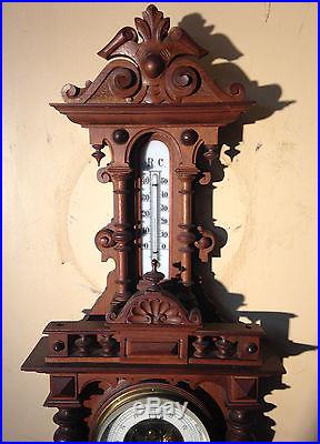 C1890 HEAVILY CARVED GERMAN BAROMETER HIGH GRADE BEVEL GLASS EXCELLENT NO RESERV