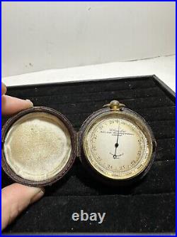 CASELLA, LONDON L Format Pocket Gilt-Brass Aneroid Barometer Altimeter/Case