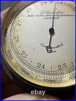 CASELLA, LONDON L Format Pocket Gilt-Brass Aneroid Barometer Altimeter/Case