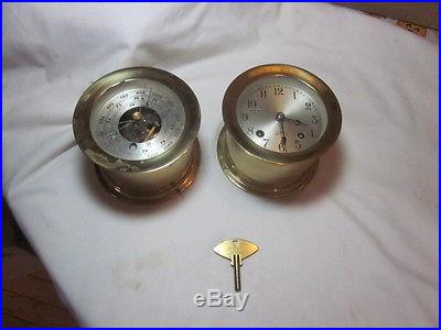 CHELSEA SHIP'S BELL KEY WIND CLOCK & BAROMETER SET RUNS 4 3/4 BY 3 1/4