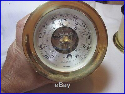 CHELSEA SHIP'S BELL KEY WIND CLOCK & BAROMETER SET RUNS 4 3/4 BY 3 1/4