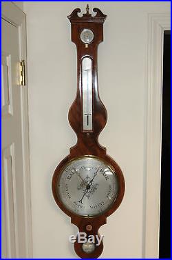 C. 1830 English BAROMETER Over Sized Mahogany with Swan Neck Antique Vintage