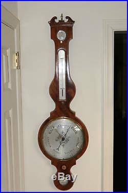 C. 1830 English BAROMETER Over Sized Mahogany with Swan Neck Antique Vintage