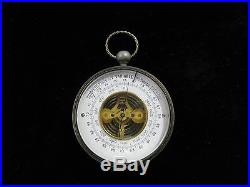 C. 1890 French Pocket Openface Altimeter Barometer Original Beveled Domed Crystal