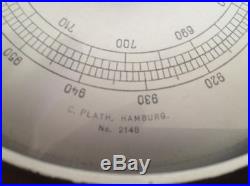 C. Plath Antique German Brass Barometer Hamburg No. 2148 Veranderlich Rare