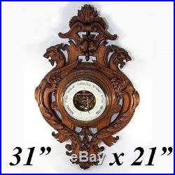 Carved Antique Barometer, French Oak Griffins, Gothic Gryphon & Fruit Motif. 31