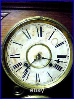 Carved Waterbury Perpetual Calendar Clock-Double Dial With Fluted Full Columns