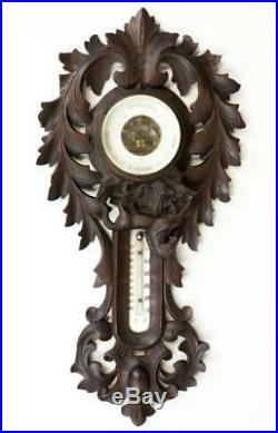 Carved Wood Barometer Thermometer
