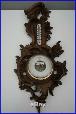 Carved wood barometer baroque barometer & thermometer 19 th C