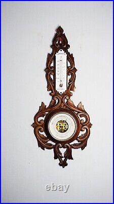 Circa 1893 Small antique Masonic weather station, barometer, carved wood