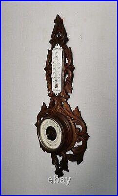 Circa 1893 Small antique Masonic weather station, barometer, carved wood