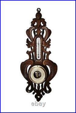 Circa 1893 Small antique weather station, barometer, carved wood