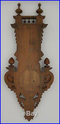 Circa 1920s Carved Antique Barometre Aneroide & Thermometer Marked L M