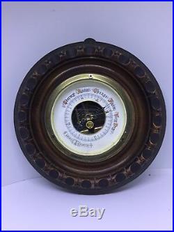 Circular carved Wood Aneroid Barometer Antique European Barometer
