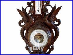 DRAGONS rare French hand carved wall Barometer & thermomete