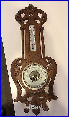 Danish Dutch carved wood antique barometer thermometer