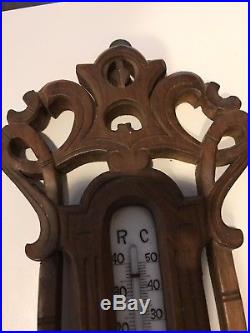 Danish Dutch carved wood antique barometer thermometer