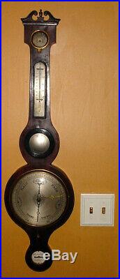 EARLY ANTIQUE 1850s 38 EUROPEAN INLAYED BANJO WALL BAROMETER THEROMETER N/R