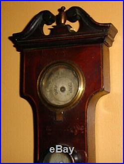 EARLY ANTIQUE 1850s 38 EUROPEAN INLAYED BANJO WALL BAROMETER THEROMETER N/R