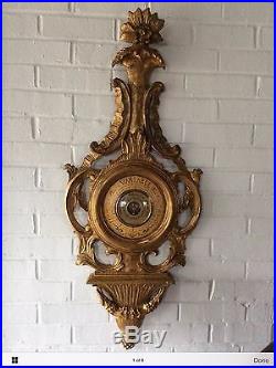 Exquisite Vintage Barometer Carved Wood Gilded Made In Italy Antique