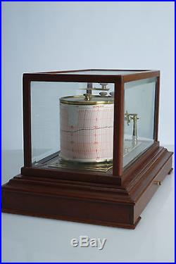(E) Superb Antique Vintage Mahogany Barograph by Gluck Co. Barometer Thermograph