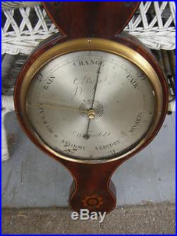 Early 1800's, Shell Inlaid Wheel Barometer, G. Pozzil, 8 Dial, Mahogany vg