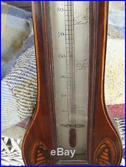 Early 1800's, Shell Inlaid Wheel Barometer, G. Pozzil, 8 Dial, Mahogany vg