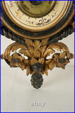 Early 20th Century Italian Carved Gilt, Ebonized & Painted Wood Barometer