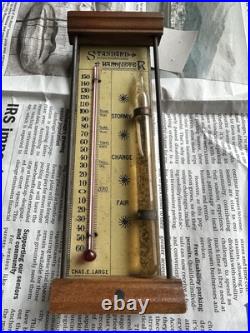 Early Antique Tin And Wood Standard Barometer/Thermometer Chas E. Large