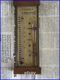 Early Antique Tin And Wood Standard Barometer/Thermometer Chas E. Large